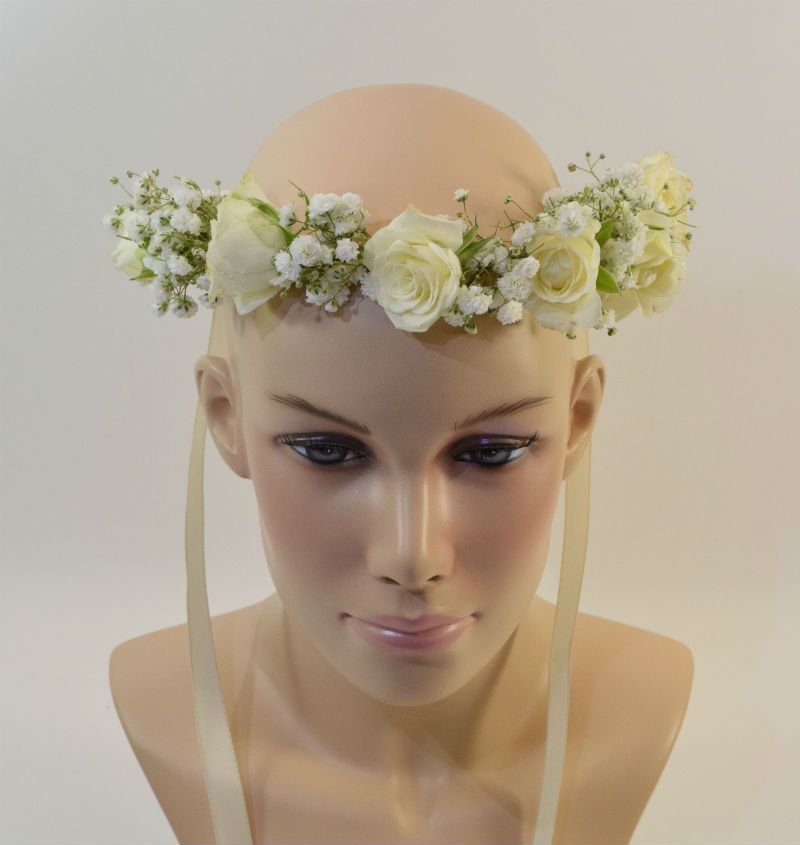 Coiffure Florale Mariage - Couronne Mariee Avec Sprayroses Gypsophile - A Fleur d'Art - Artisan Fleuriste Professionnelle Mariage