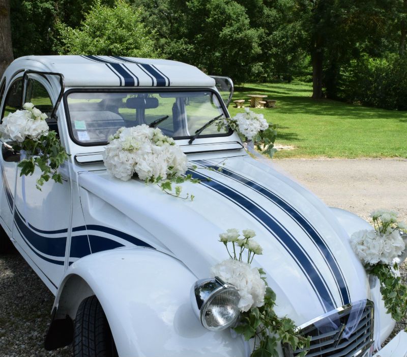 Moulin de Rudelle - Voiture Fleurie Mariage 2 Cv - Décors voiture Mariage - A Fleur d'Art - Artisan Fleuriste Professionnelle