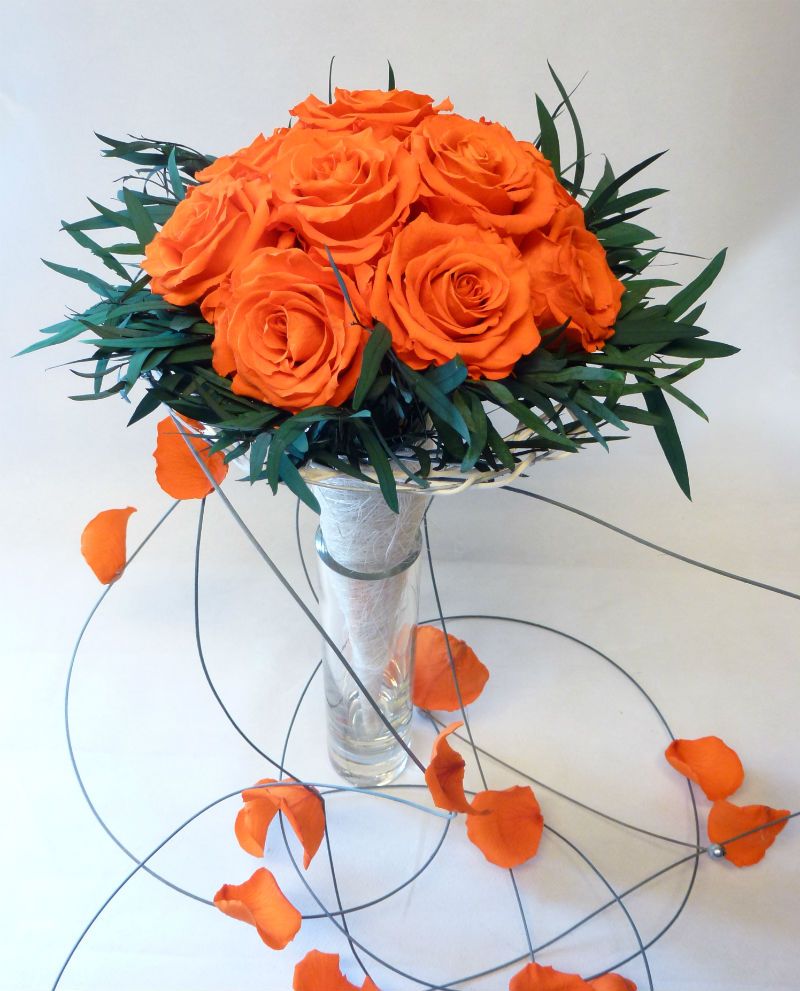  Bouquet Mariée Cascade Orange Et Gris - Bouquetière Mariage - A Fleur d'Art - Artisan Fleuriste Mariage 