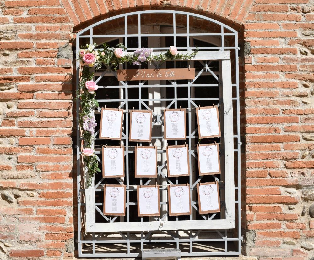 Plan de table pour mariage champêtre avec roses couleurs pastel par afleurdart