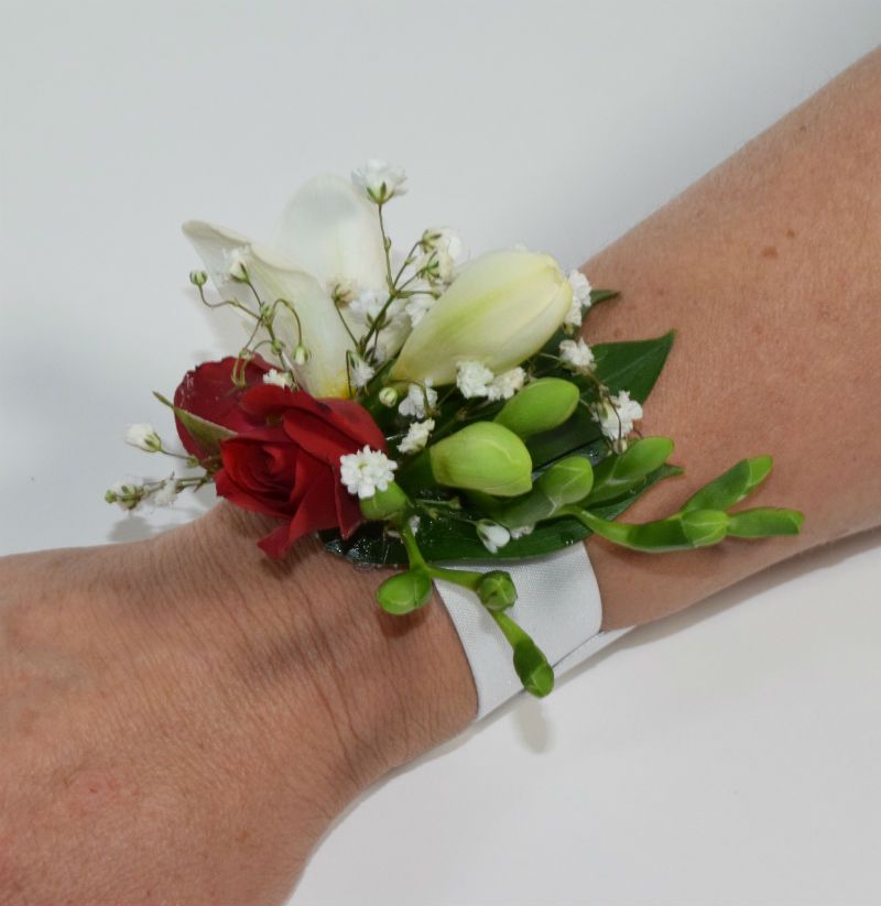 Bracelet Fleur - Rouge & Blanc - A Fleur d'Art - Artisan Fleuriste Professionnelle Mariage