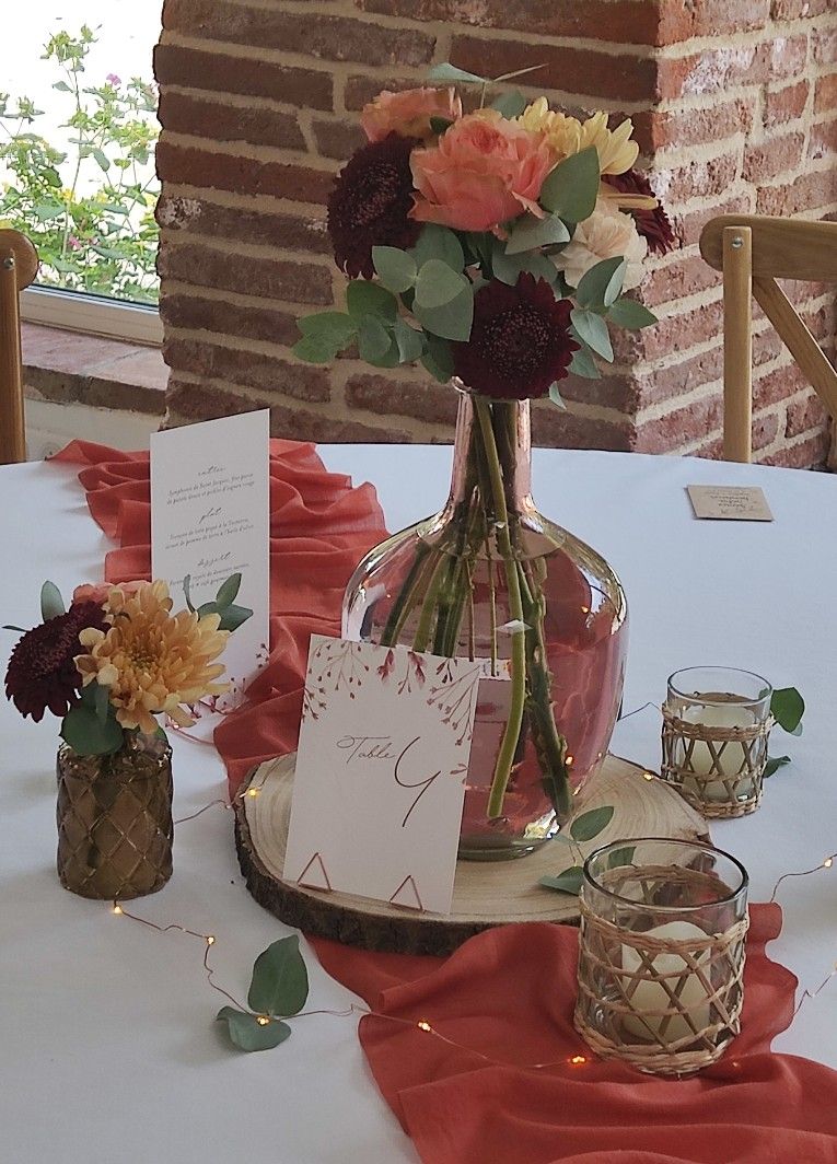 Déco de table mariage couleur terracotta et ocre pour mariage Toulouse et Muret Moulin de Rudelle par A Fleur d'Art