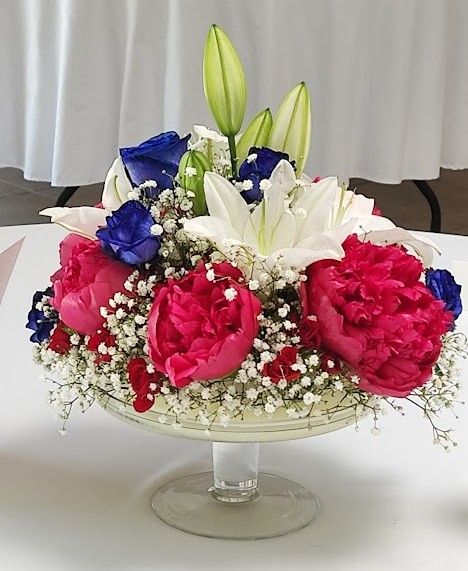 Décoration mariage en bleu, blanc et rouge pour mariage Toulouse par fleuriste mariage