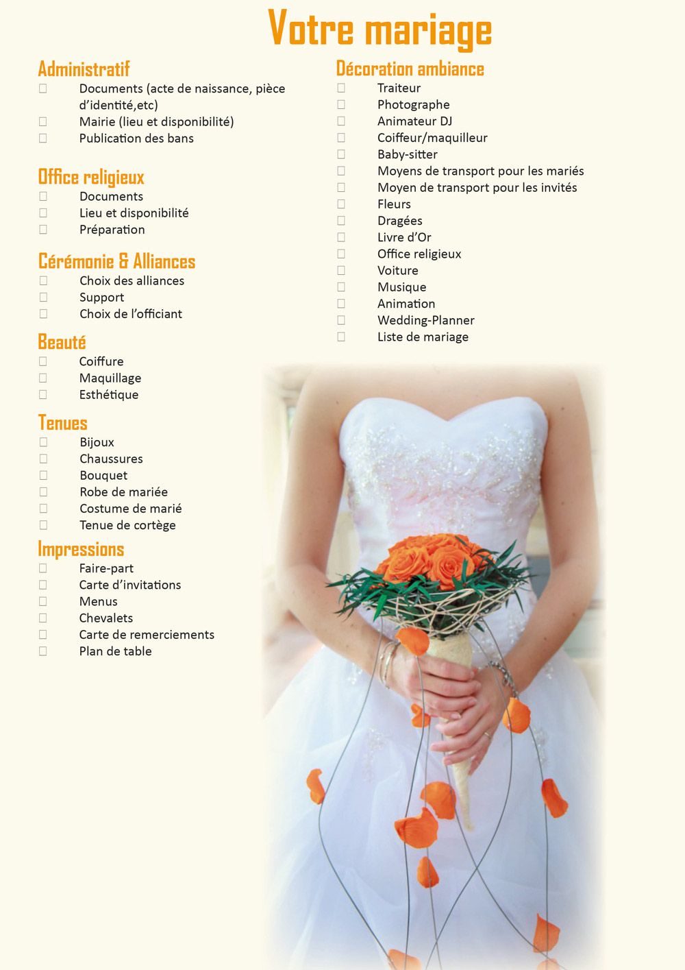 Check-list Globale - Pour une bonne organisation de son Mariage - A Fleurt D'art - Artisan Fleuriste 